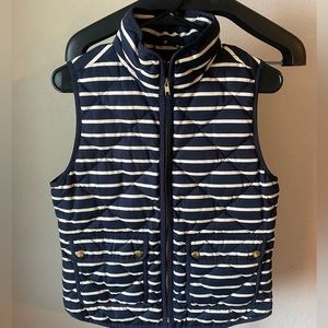 NWT- J Crew Navy, white striped puffer vest